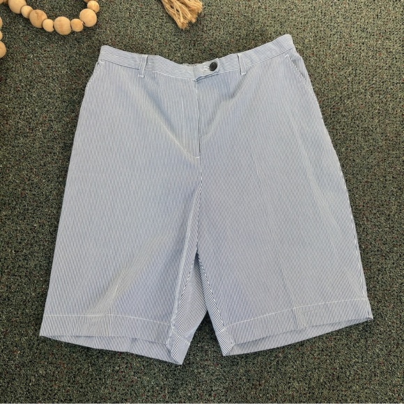 LAND’S END Blue & White Striped Seersucker Shorts Elastic Waist Comfy Casual 16 - Picture 6 of 16